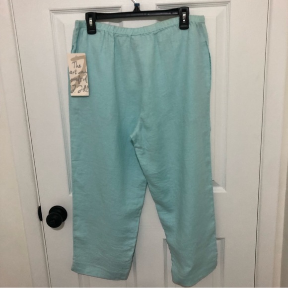 J. Jill Pale Turquoise Linen Trouser Elastic Waistband Pants - Picture 6 of 8